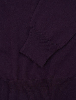 Dark Plum Mock Neck Cashmere Quarter Zip Jumper | 40 Colori 