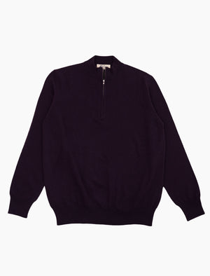 Dark Plum Mock Neck Cashmere Quarter Zip Jumper | 40 Colori 