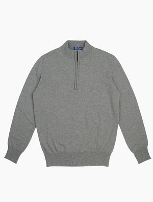 Grey Mock Neck Cashmere Quarter Zip Jumper | 40 Colori 