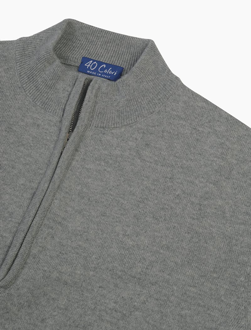 Grey Mock Neck Cashmere Quarter Zip Jumper | 40 Colori 