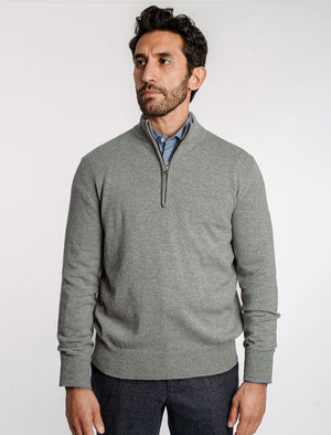 Grey Mock Neck Cashmere Quarter Zip Jumper | 40 Colori 