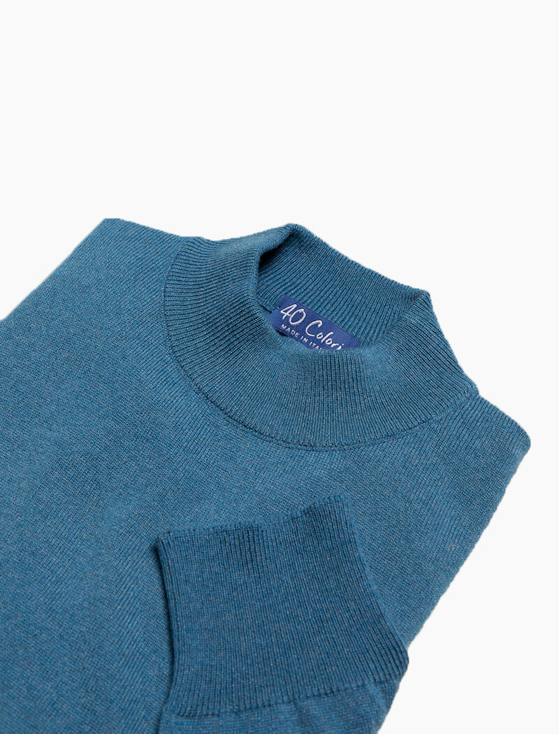 Teal Mock Neck Cashmere Jumper | 40 Colori