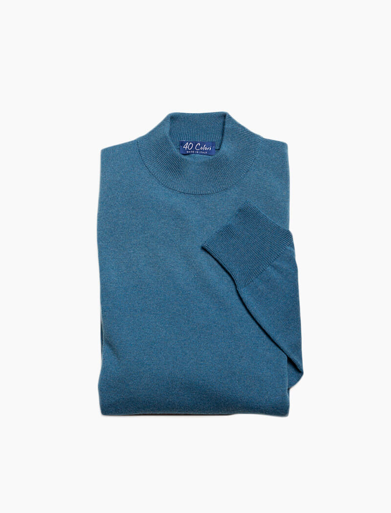 Teal Mock Neck Cashmere Jumper | 40 Colori