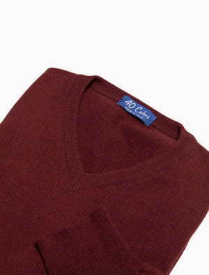 Burgundy V Neck Cashmere Jumper | 40 Colori