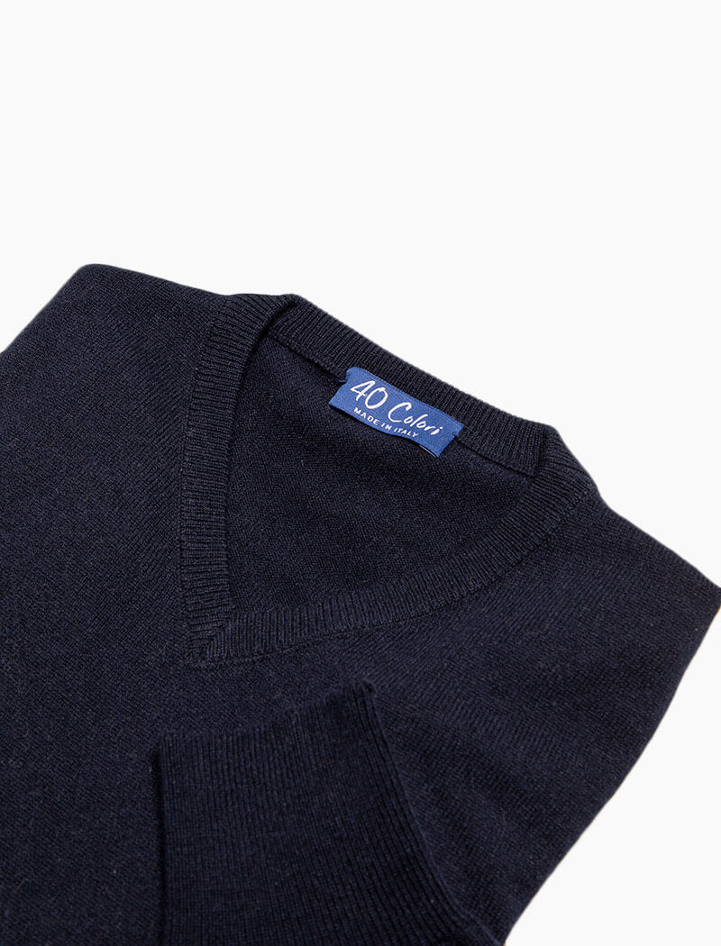 Dark Blue V Neck Cashmere Jumper | 40 Colori