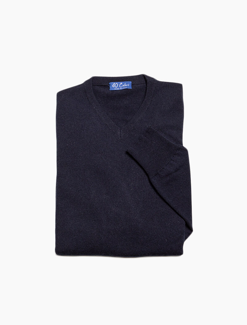 Dark Blue V Neck Cashmere Jumper | 40 Colori