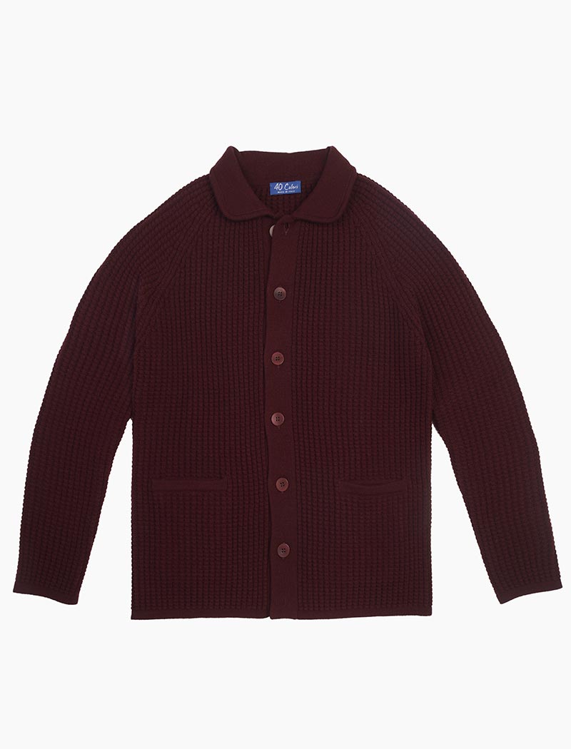 Burgundy Waffle Merino Wool & Cashmere Knitted Overshirt | 40 Colori 