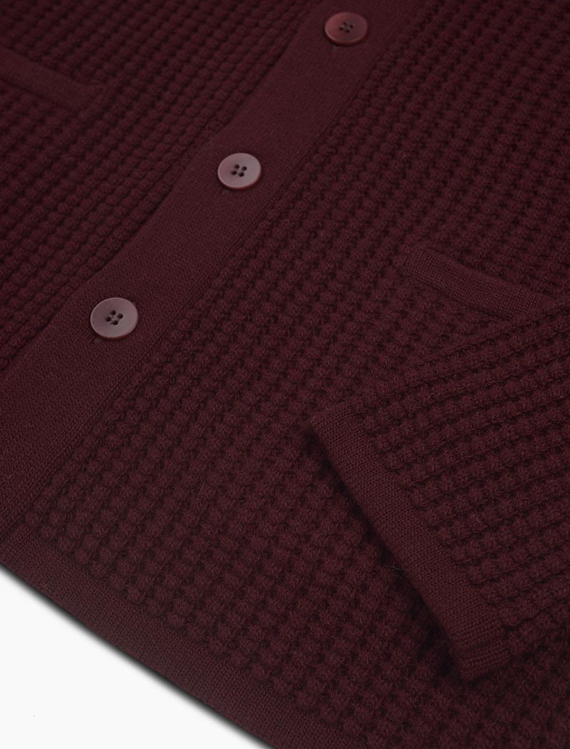 Burgundy Waffle Merino Wool & Cashmere Knitted Overshirt | 40 Colori 
