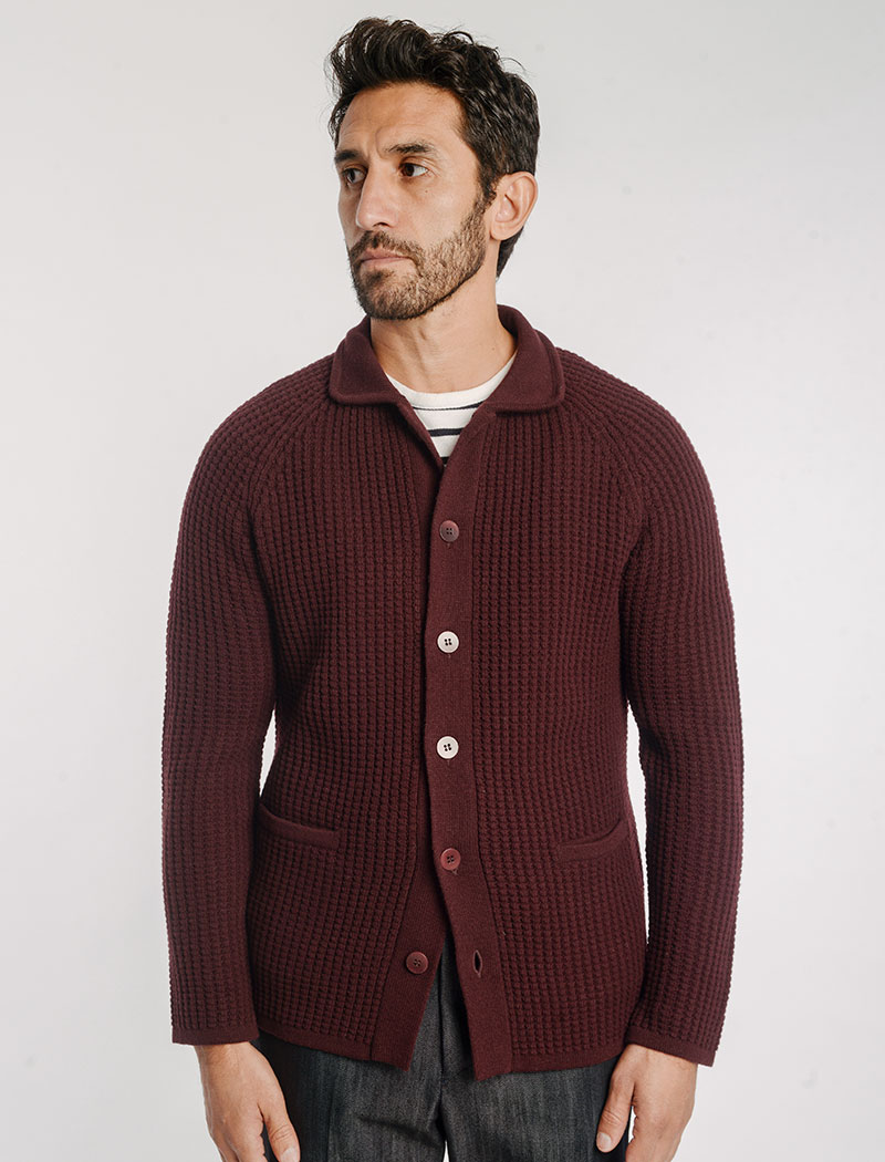 Burgundy Waffle Merino Wool & Cashmere Knitted Overshirt | 40 Colori 