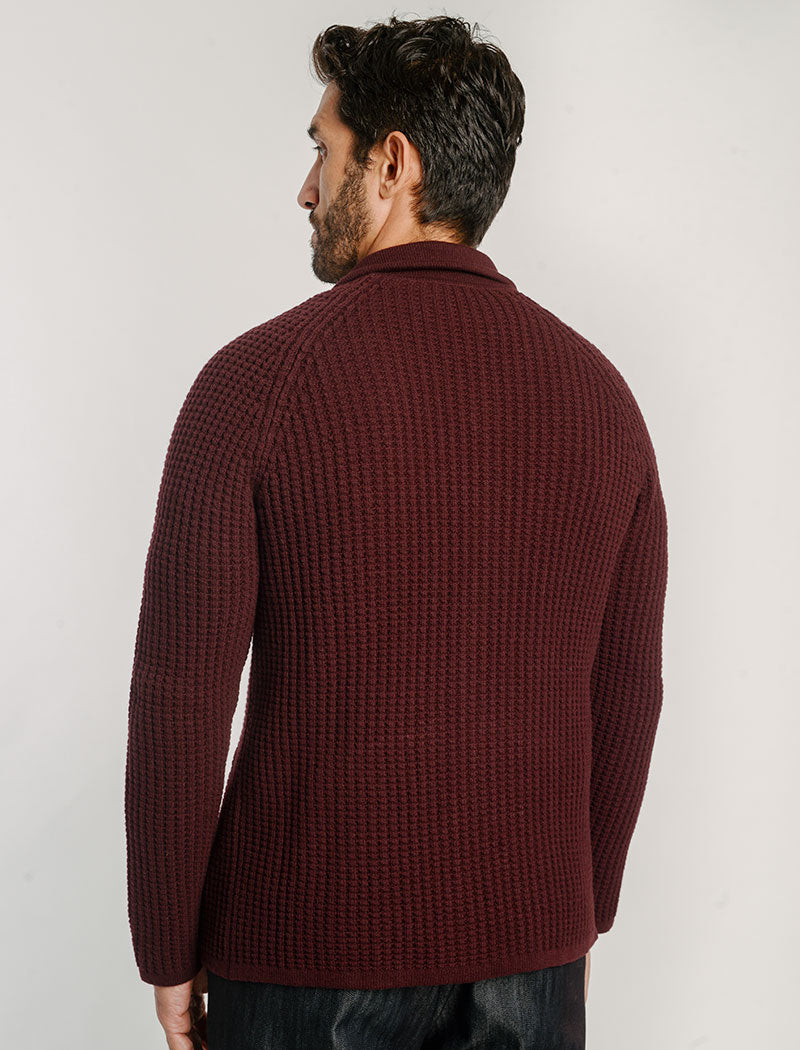 Burgundy Waffle Merino Wool & Cashmere Knitted Overshirt | 40 Colori 
