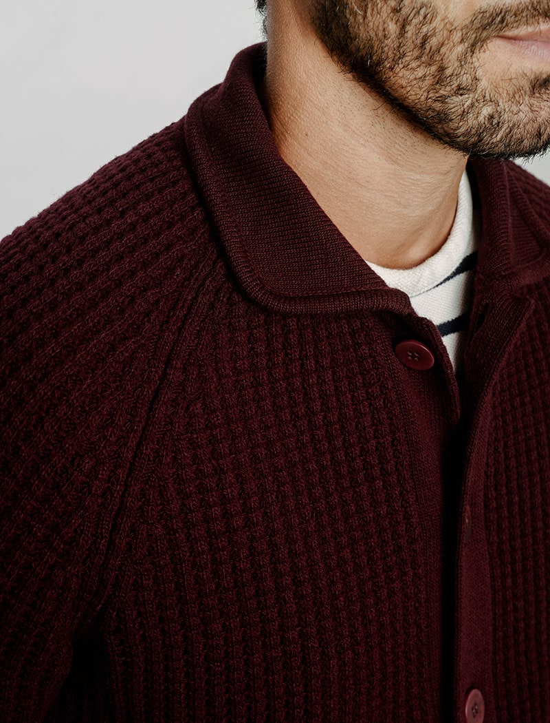 Burgundy Waffle Merino Wool & Cashmere Knitted Overshirt | 40 Colori 