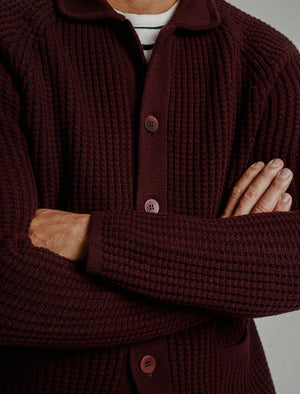 Burgundy Waffle Merino Wool & Cashmere Knitted Overshirt | 40 Colori 