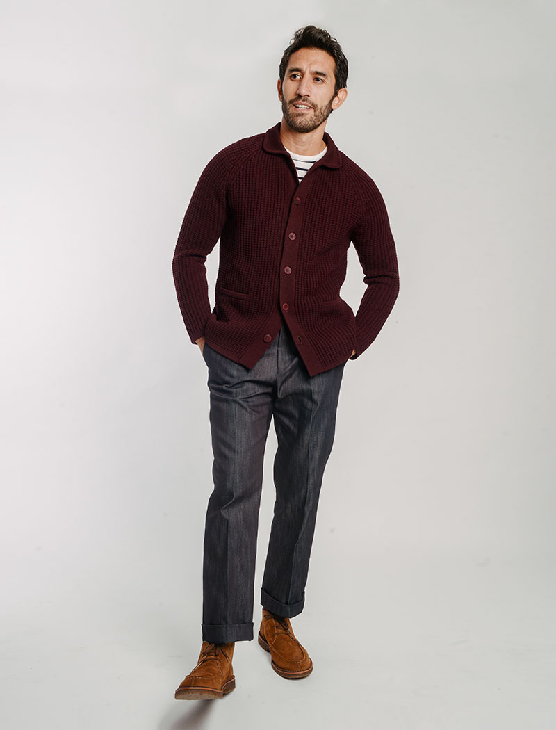 Burgundy Waffle Merino Wool & Cashmere Knitted Overshirt | 40 Colori 