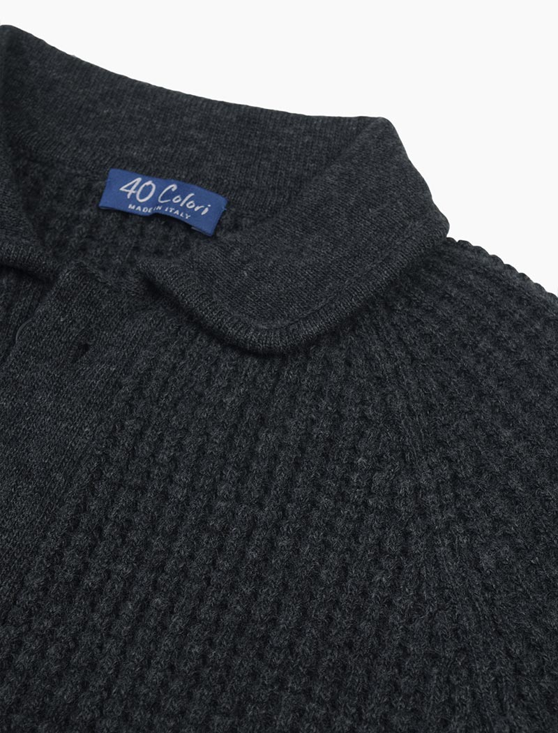 Charcoal Waffle Merino Wool & Cashmere Knitted Overshirt | 40 Colori