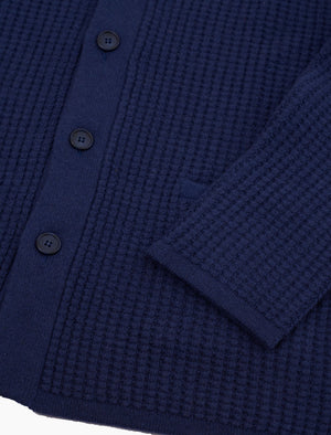 Grey Blue Waffle Merino Wool & Cashmere Knitted Overshirt | 40 Colori