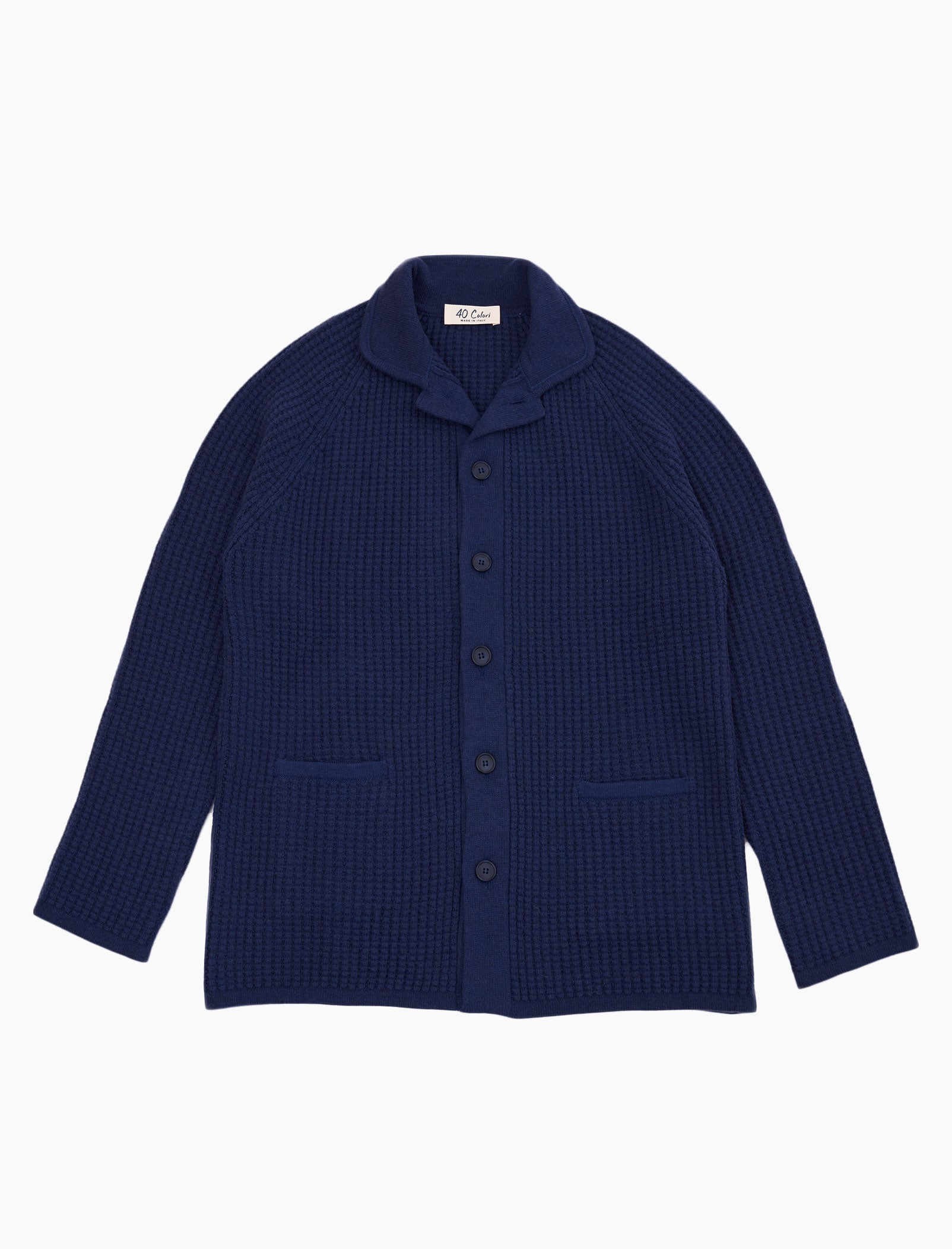 Grey Blue Waffle Merino Wool & Cashmere Knitted Overshirt | 40 Colori