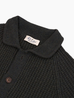 Dark Olive Green Waffle Merino Wool & Cashmere Knitted Overshirt | 40 Colori