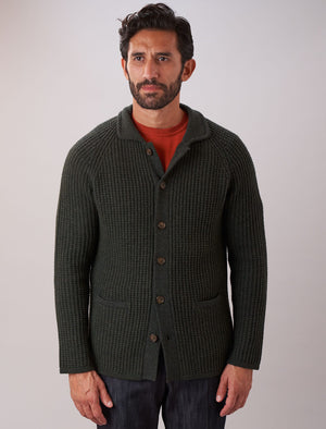 Dark Olive Green Waffle Merino Wool & Cashmere Knitted Overshirt | 40 Colori