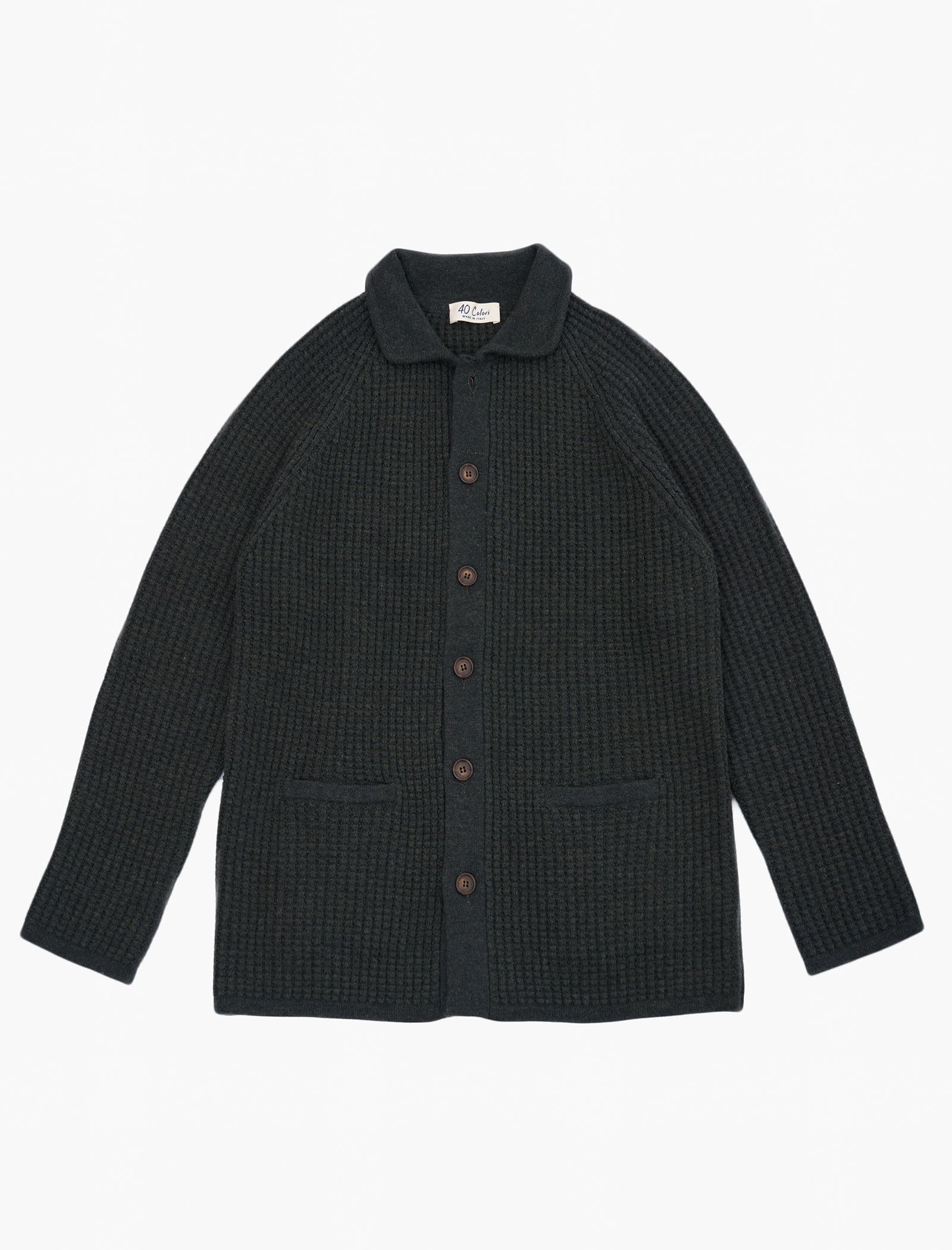 Dark Olive Green Waffle Merino Wool & Cashmere Knitted Overshirt | 40 Colori