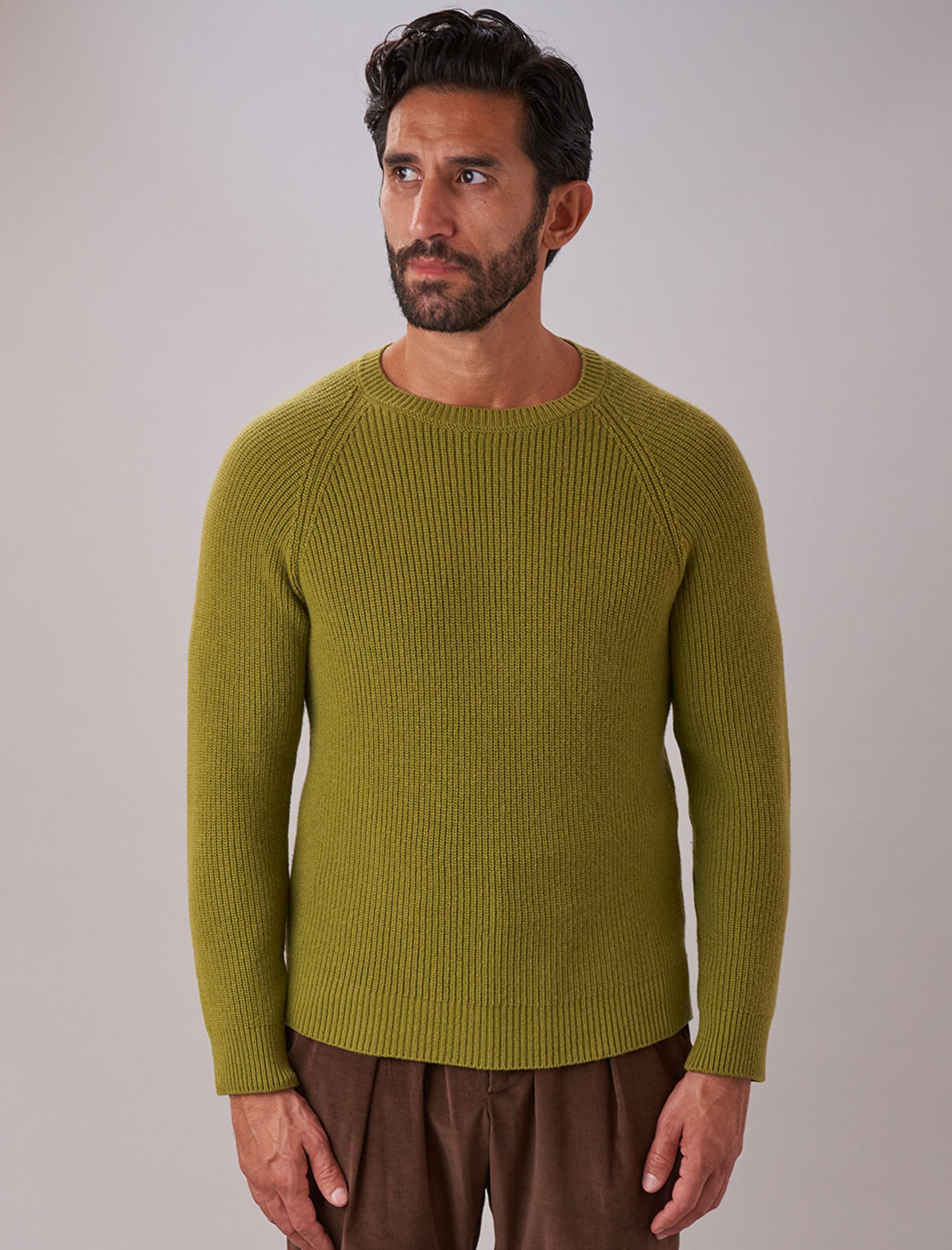 Avocado Ribbed Wool & Cashmere Crew Neck Jumper | 40 Colori