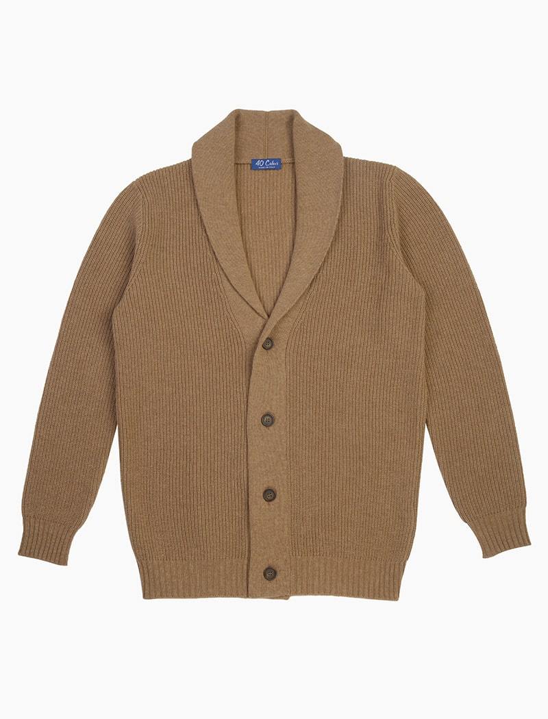 Beige Ribbed Shawl Neck Wool & Cashmere Cardigan | 40 Colori