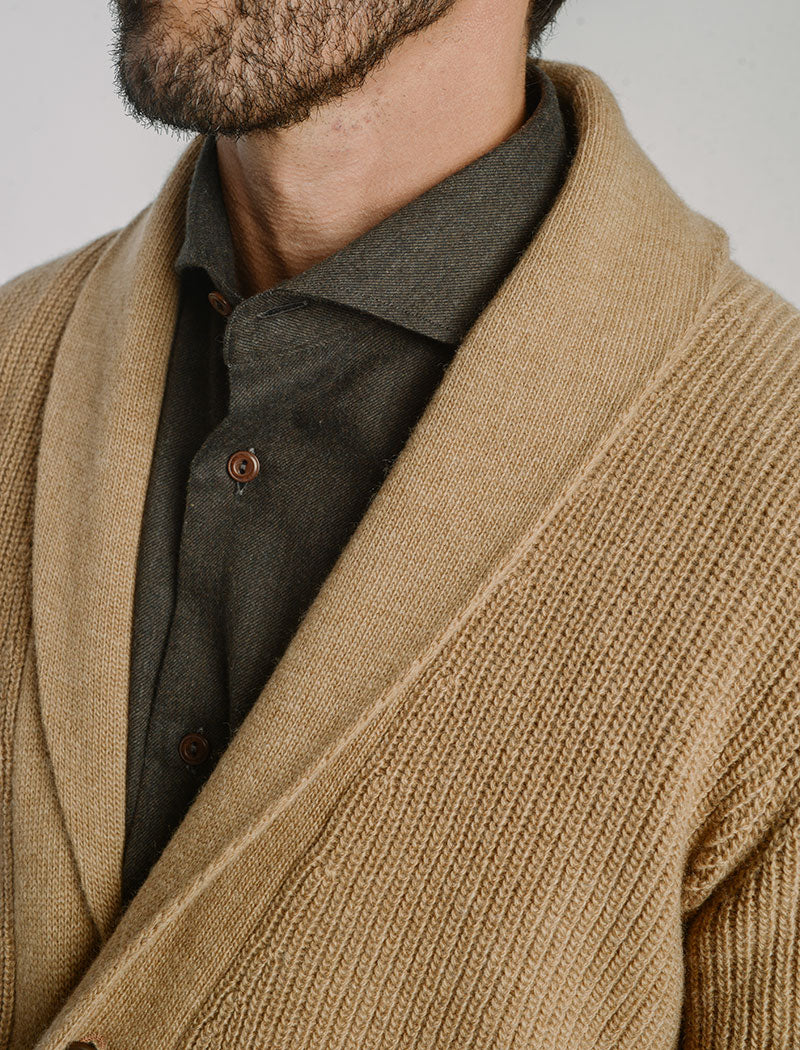 Beige Ribbed Shawl Neck Wool & Cashmere Cardigan | 40 Colori