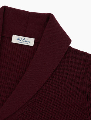 Burgundy Ribbed Shawl Neck Wool & Cashmere Cardigan | 40 Colori