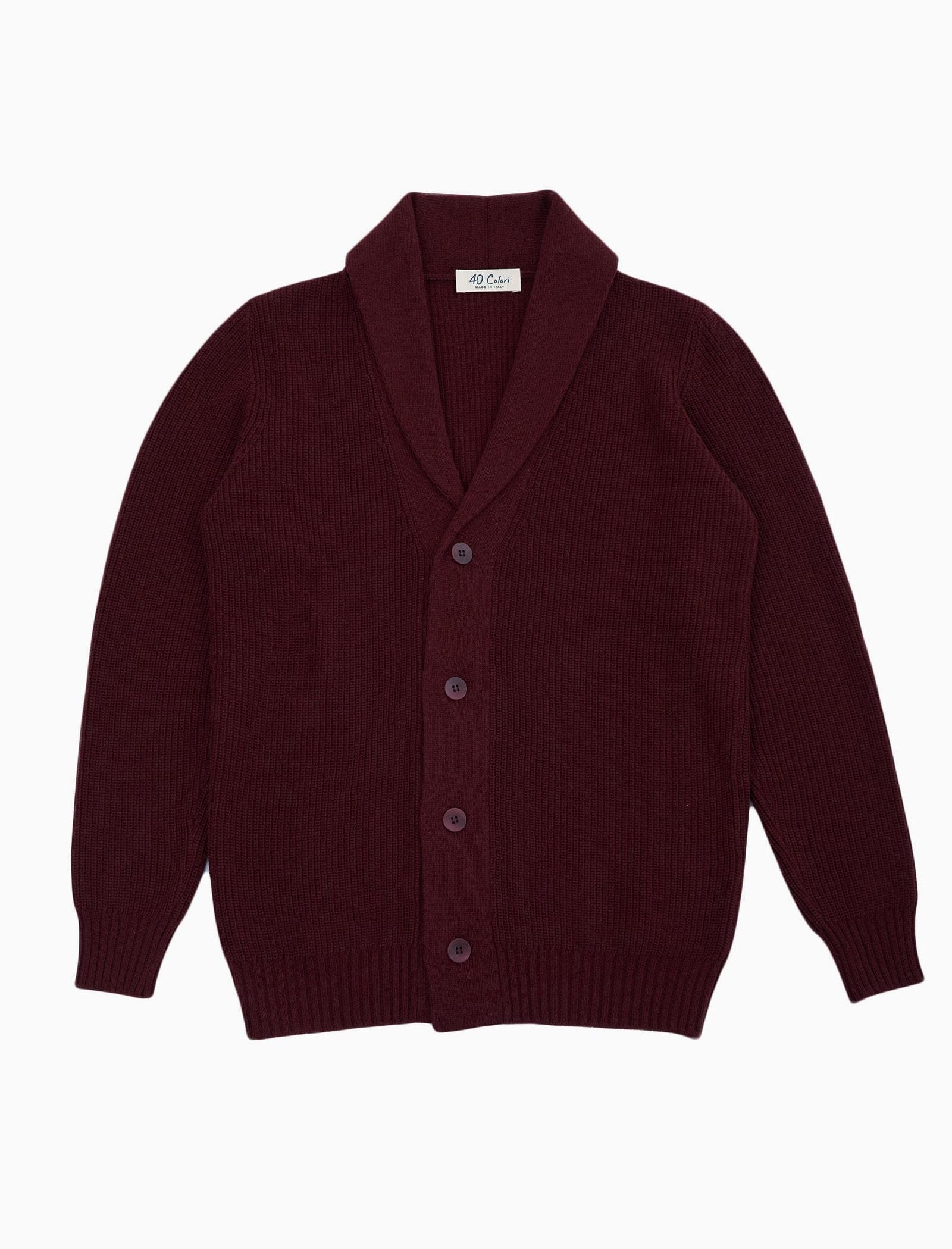 Burgundy Ribbed Shawl Neck Wool & Cashmere Cardigan | 40 Colori