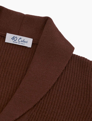 Chocolate Brown Ribbed Shawl Neck Wool & Cashmere Cardigan | 40 Colori