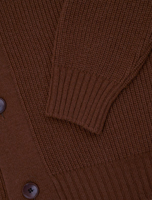 Chocolate Brown Ribbed Shawl Neck Wool & Cashmere Cardigan | 40 Colori