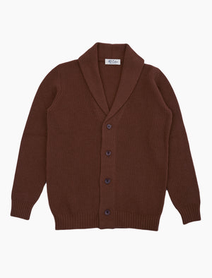 Chocolate Brown Ribbed Shawl Neck Wool & Cashmere Cardigan | 40 Colori