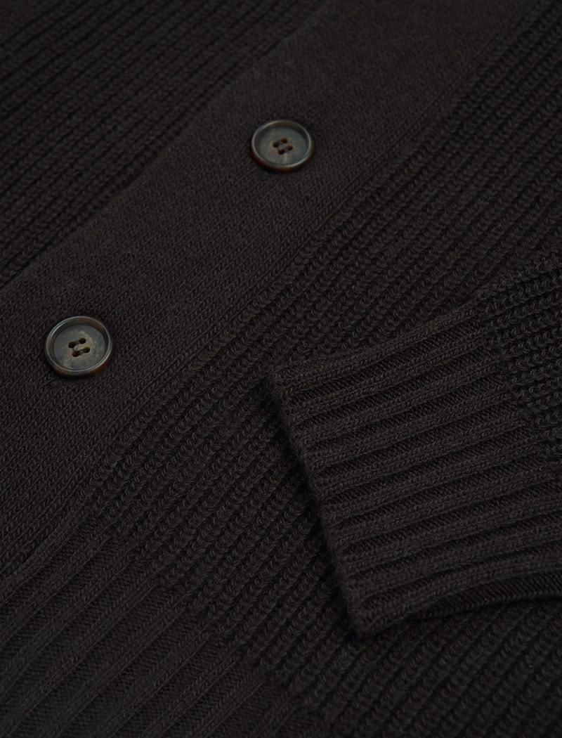 Dark Brown Ribbed Shawl Neck Wool & Cashmere Cardigan | 40 Colori