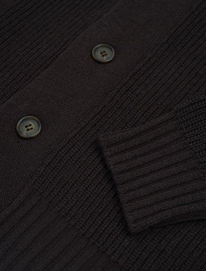 Dark Brown Ribbed Shawl Neck Wool & Cashmere Cardigan | 40 Colori