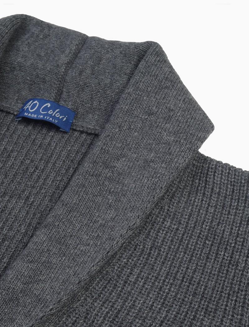 Grey Ribbed Shawl Neck Wool & Cashmere Cardigan | 40 Colori