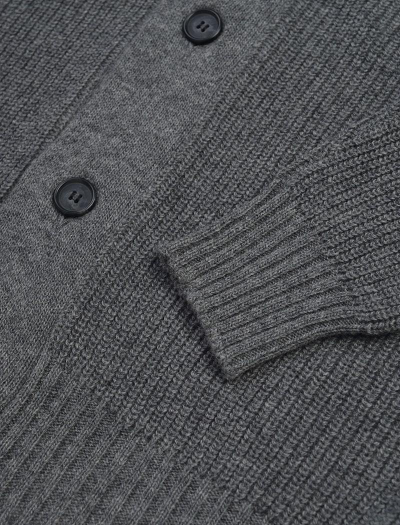 Grey Ribbed Shawl Neck Wool & Cashmere Cardigan | 40 Colori