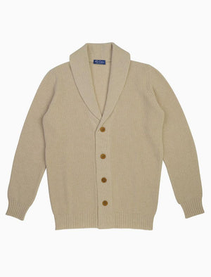 Ivory Ribbed Shawl Neck Wool & Cashmere Cardigan | 40 Colori