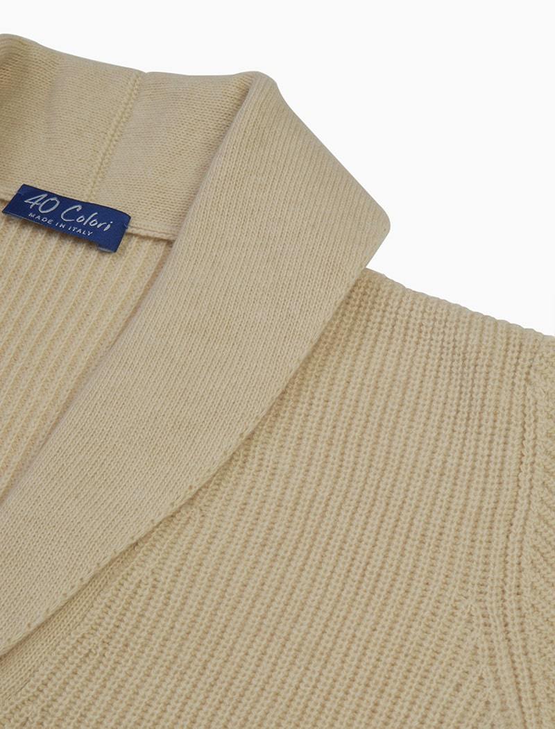 Ivory Ribbed Shawl Neck Wool & Cashmere Cardigan | 40 Colori