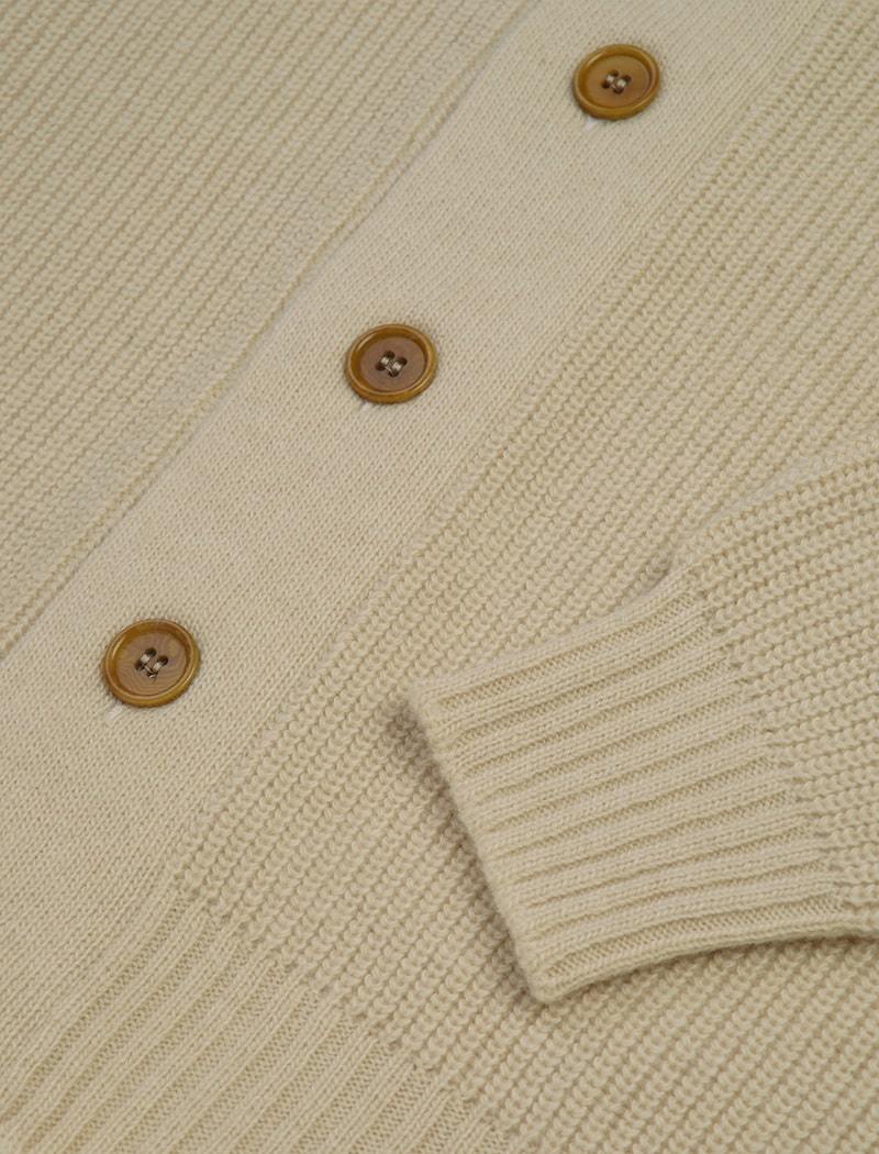 Ivory Ribbed Shawl Neck Wool & Cashmere Cardigan | 40 Colori