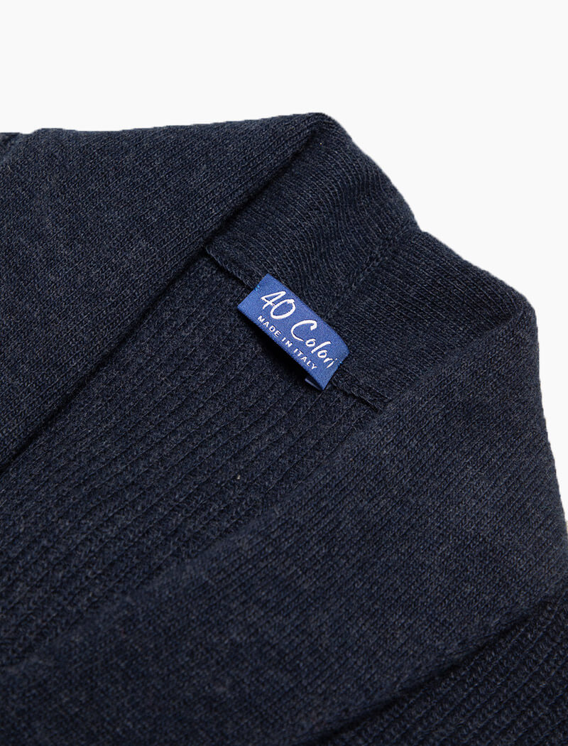 Navy Ribbed Shawl Neck Wool & Cashmere Cardigan | 40 Colori