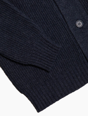 Navy Ribbed Shawl Neck Wool & Cashmere Cardigan | 40 Colori