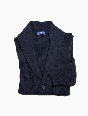 Navy Ribbed Shawl Neck Wool & Cashmere Cardigan | 40 Colori