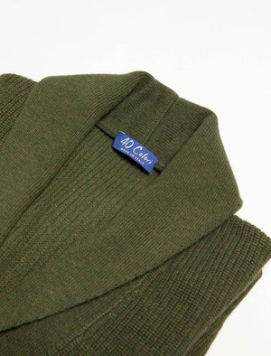 Olive Green Ribbed Shawl Neck Wool & Cashmere Cardigan | 40 Colori