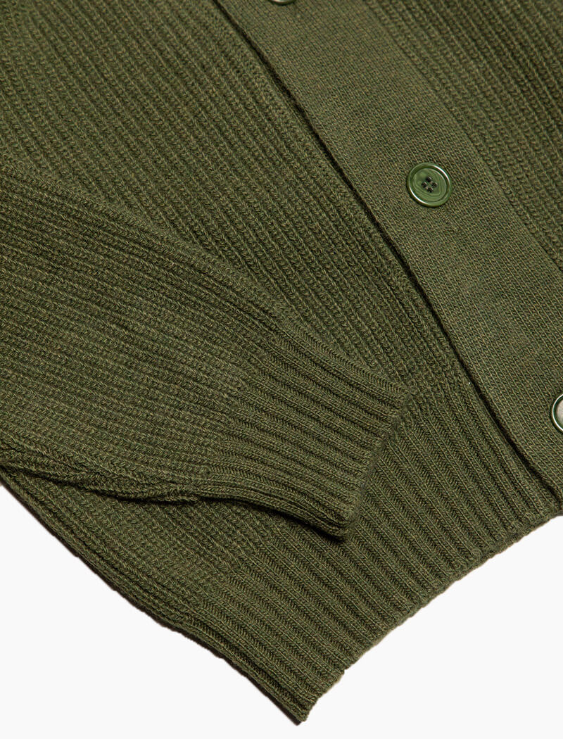 Olive Green Ribbed Shawl Neck Wool & Cashmere Cardigan | 40 Colori