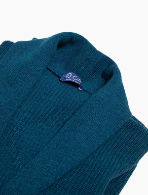 Petrol Blue Ribbed Shawl Neck Wool & Cashmere Cardigan | 40 Colori