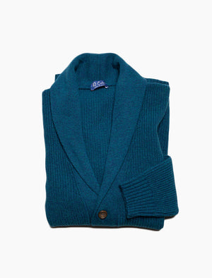 Petrol Blue Ribbed Shawl Neck Wool & Cashmere Cardigan | 40 Colori