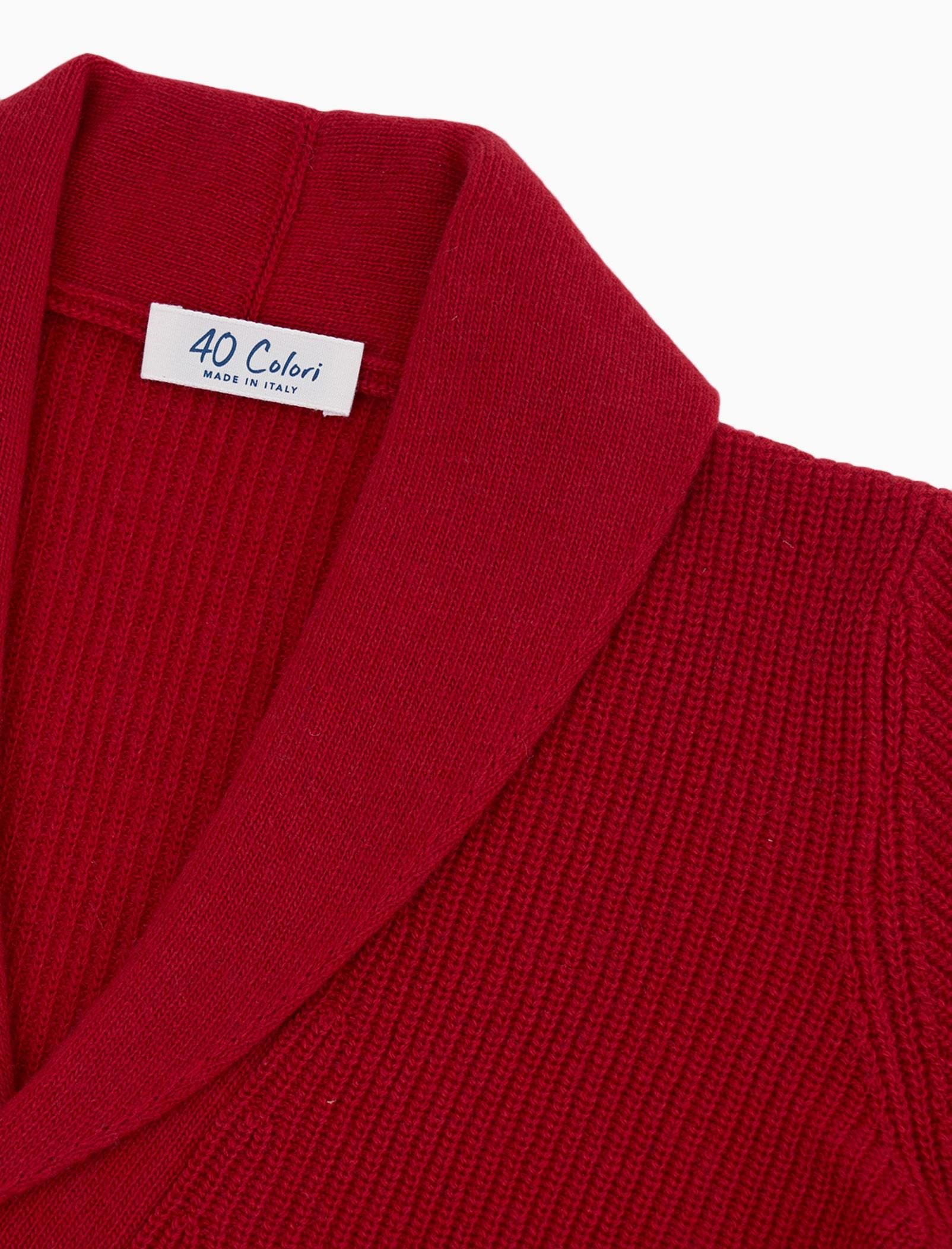 Red Ribbed Shawl Neck Wool & Cashmere Cardigan | 40 Colori