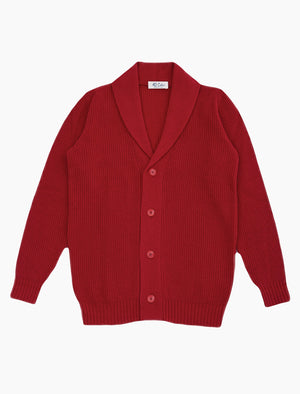 Red Ribbed Shawl Neck Wool & Cashmere Cardigan | 40 Colori