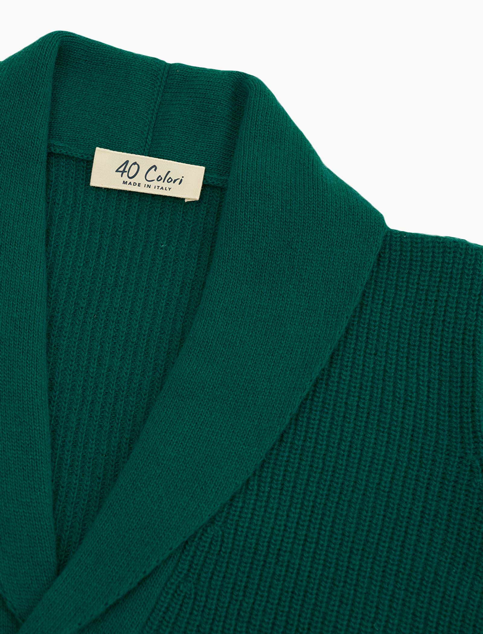 Emerald Green Ribbed Shawl Neck Wool & Cashmere Cardigan | 40 Colori