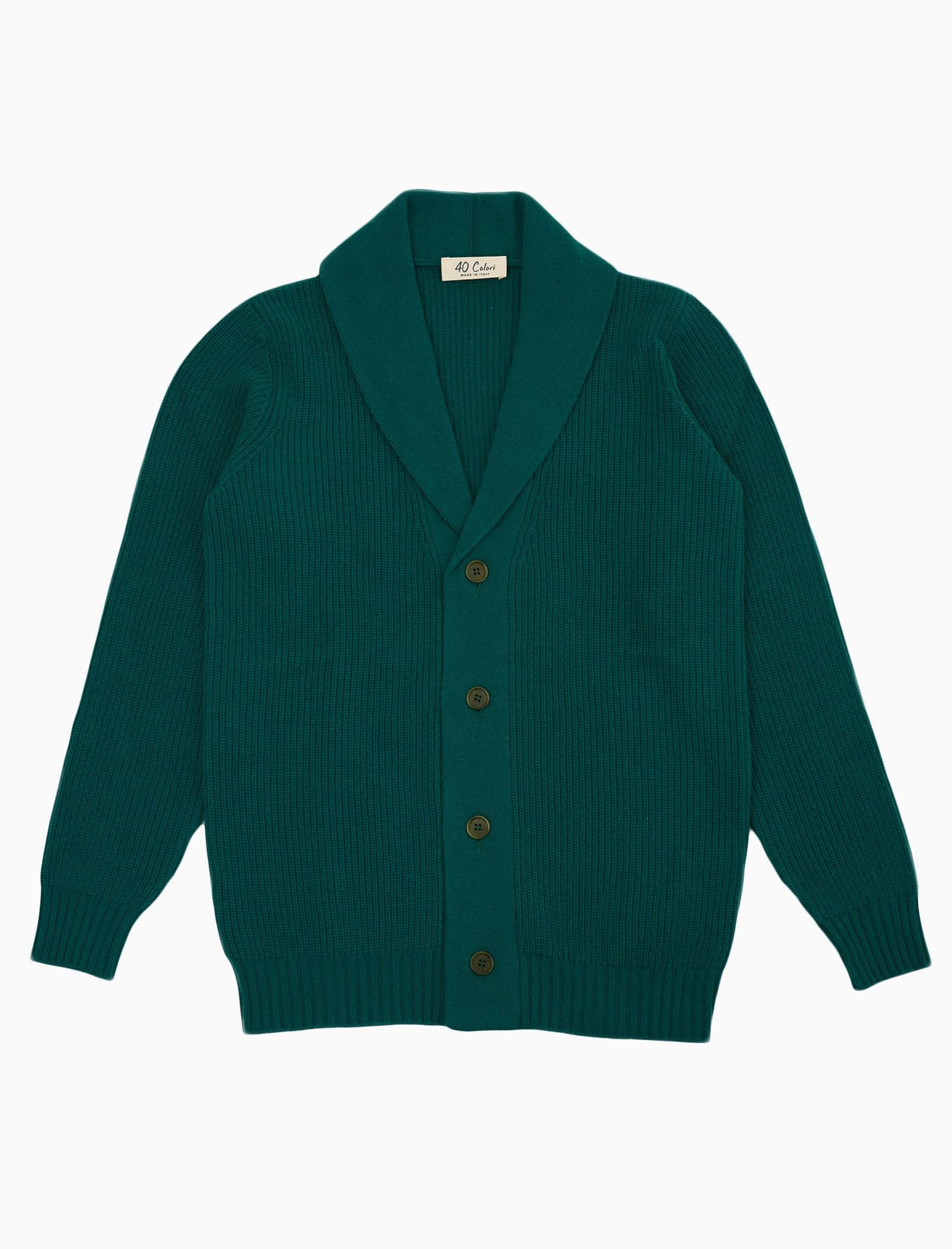 Emerald Green Ribbed Shawl Neck Wool & Cashmere Cardigan | 40 Colori