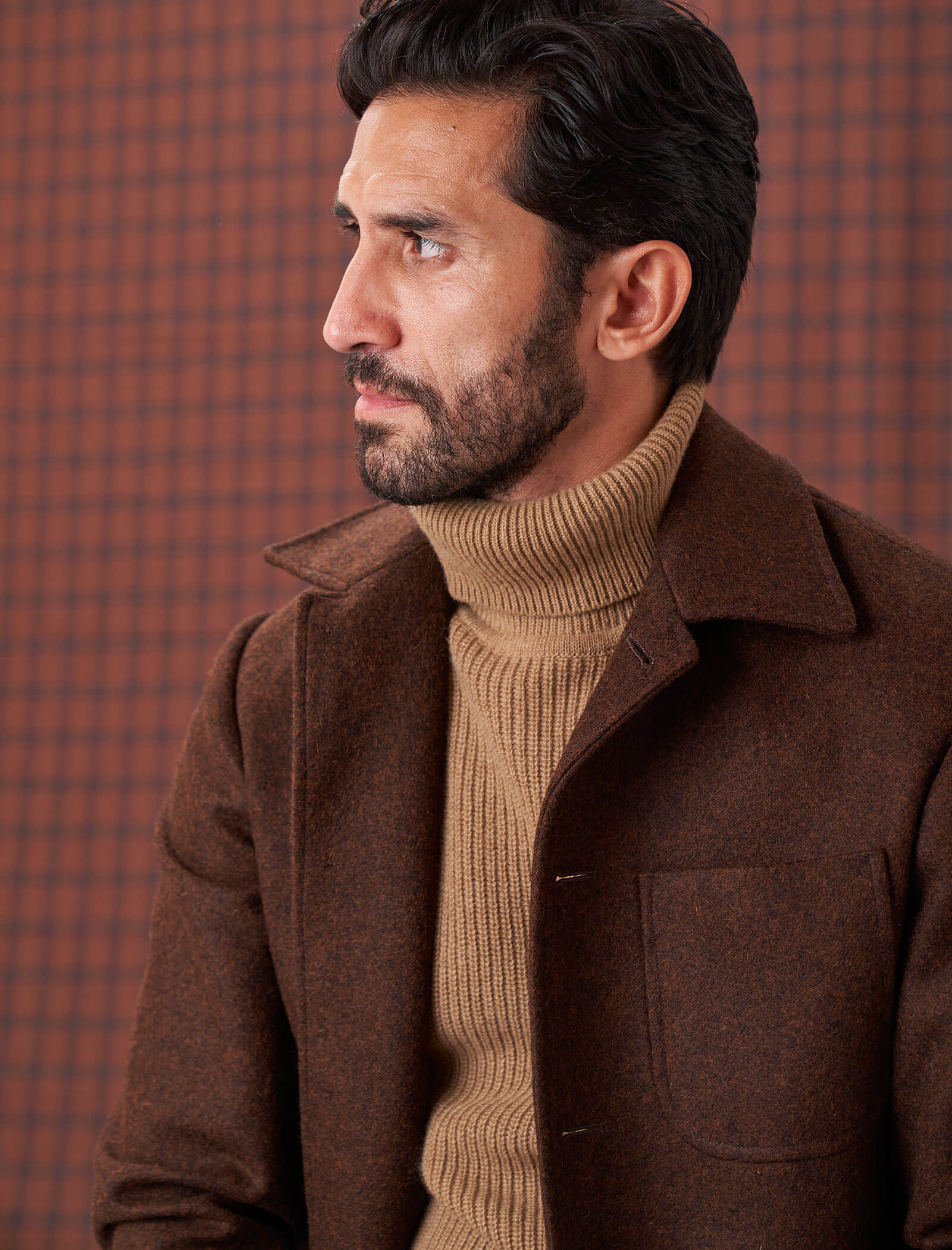 Men s Beige Ribbed Wool Cashmere Roll Neck Jumper 40 Colori